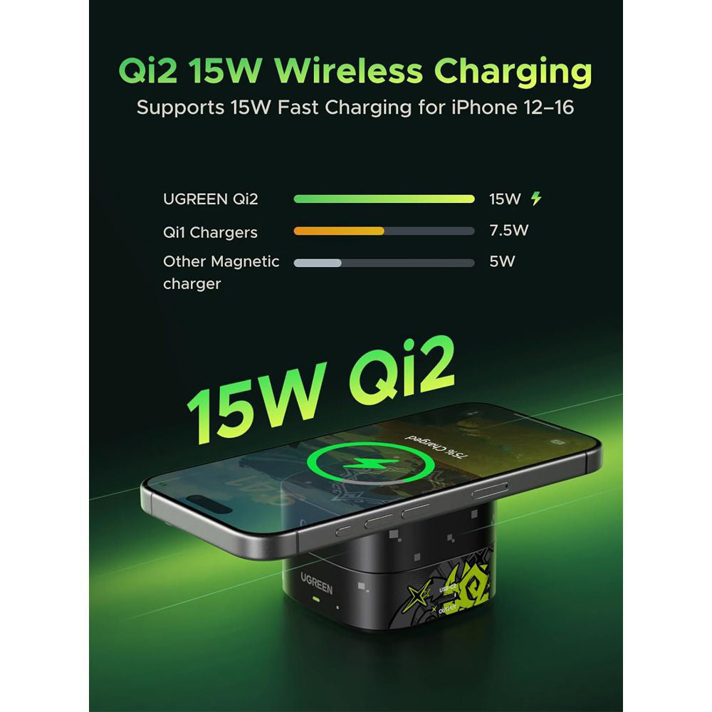 Bežični punjač UGREEN Genshin Impact Ed.W702 2u1, 25W, 1.67A, 1 x USB-C, Crni