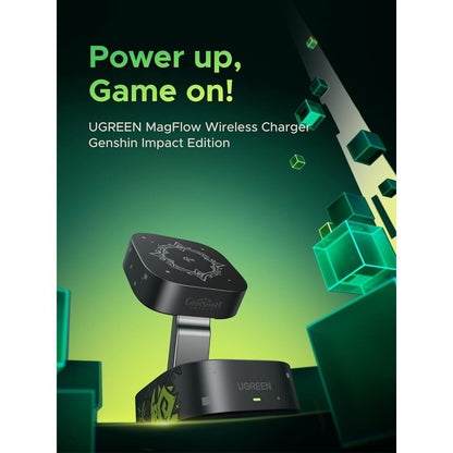 Bežični punjač UGREEN Genshin Impact Ed.W702 2u1, 25W, 1.67A, 1 x USB-C, Crni