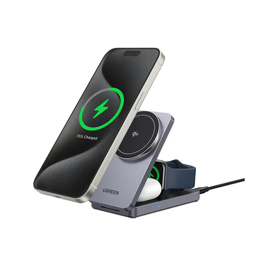 Bežični punjač UGREEN W707 3u1, 25W, 1.67A, Sivi