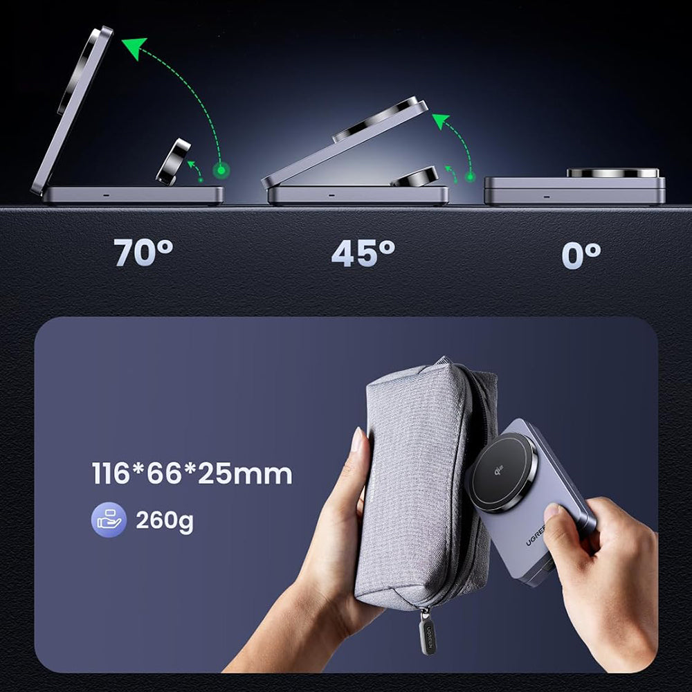 Bežični punjač UGREEN W707 3u1, 25W, 1.67A, Sivi