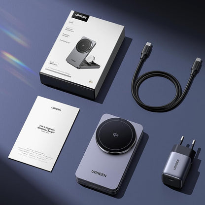 Bežični punjač UGREEN W707 3u1, 25W, 1.67A, Sivi