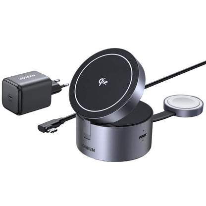 Bežični punjač UGREEN W712 (65148) 3u1, 25W, 1.67A, Sivi