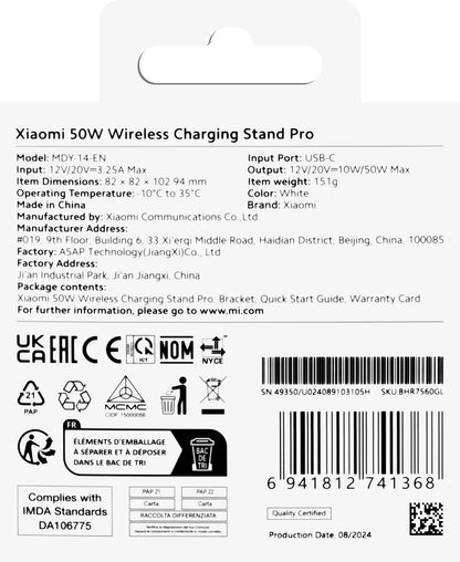 Punjač Xiaomi Wireless Stand Pro, 50W, Beli BHR7560GL
