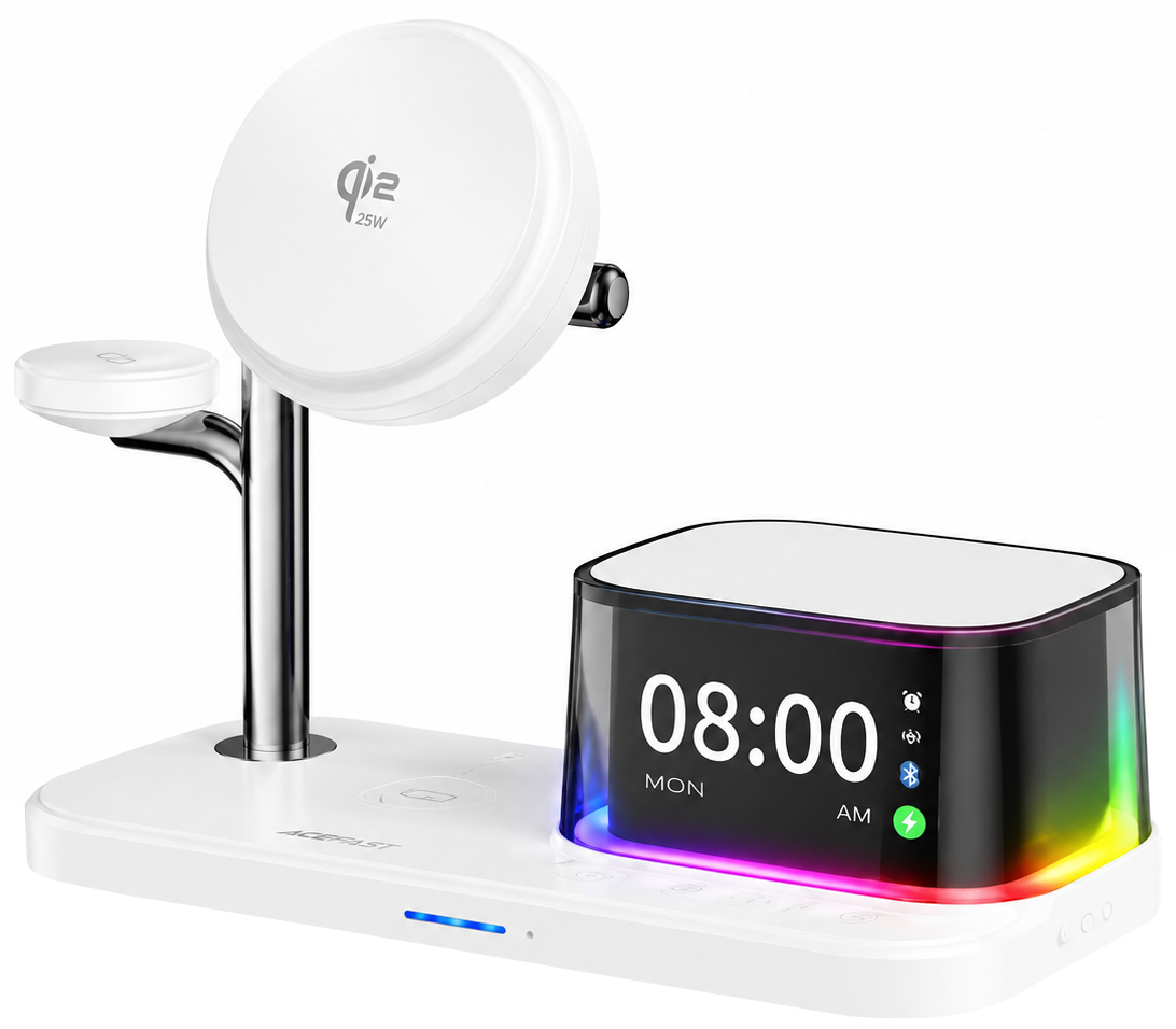 Bežični mrežni punjač sa Bluetooth zvučnikom XO Design CX045 5u1, 25W, Bela