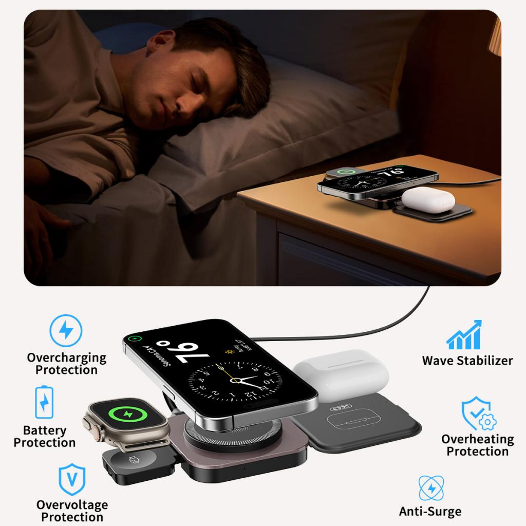 Bežični mrežni punjač XO Design CX035 3u1, 15W, 1.67A, Crni, Ponovo zapečaćen