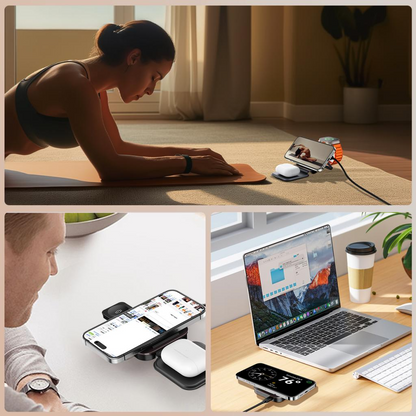 Bežični punjač XO Design CX035 3u1, 15W, 1.67A, Crni