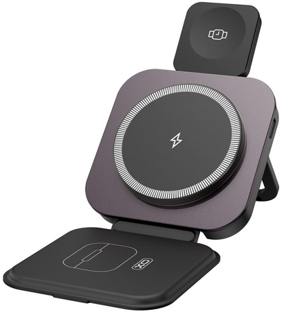 Bežični mrežni punjač XO Design CX035 3u1, 15W, 1.67A, Crni, Ponovo zapečaćen