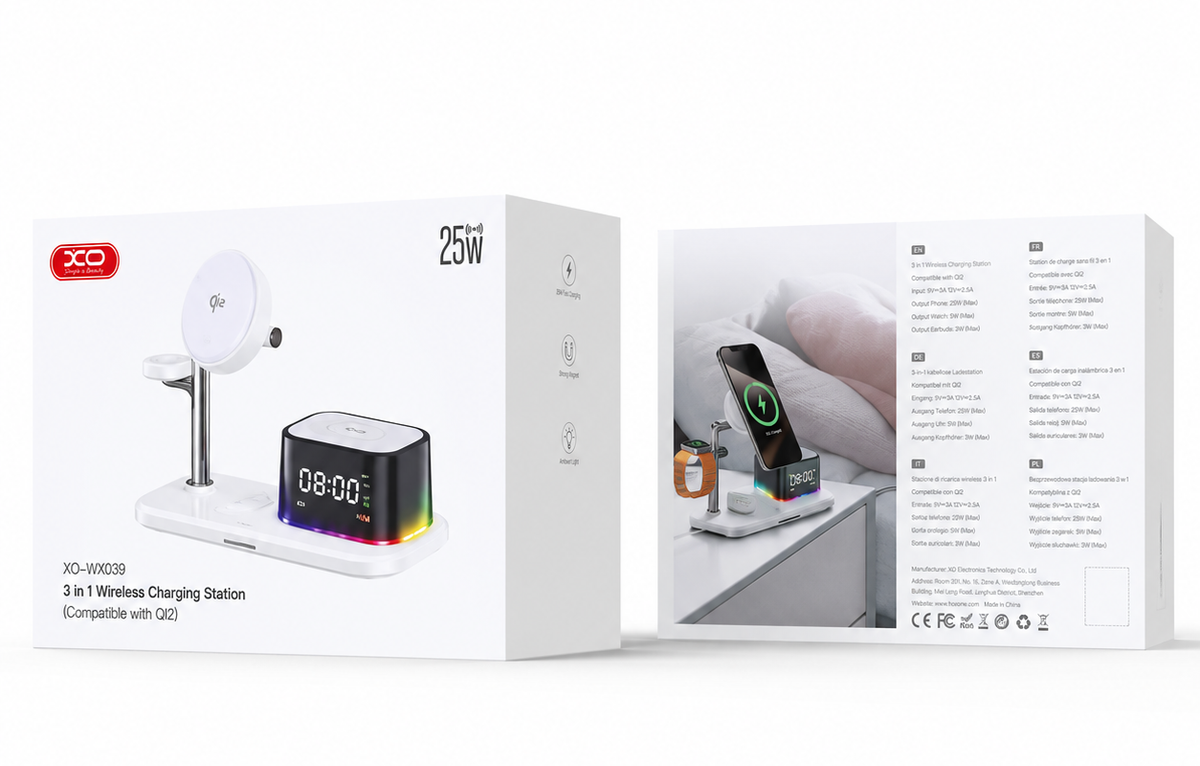 Bežični mrežni punjač sa Bluetooth zvučnikom XO Design CX045 5u1, 25W, Bela
