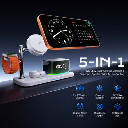 Bežični mrežni punjač sa Bluetooth zvučnikom XO Design CX045 5u1, 25W, Bela