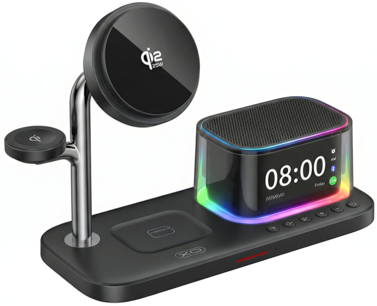 Bežični mrežni punjač sa Bluetooth zvučnikom XO Design CX045 5in1, 25W, Crni