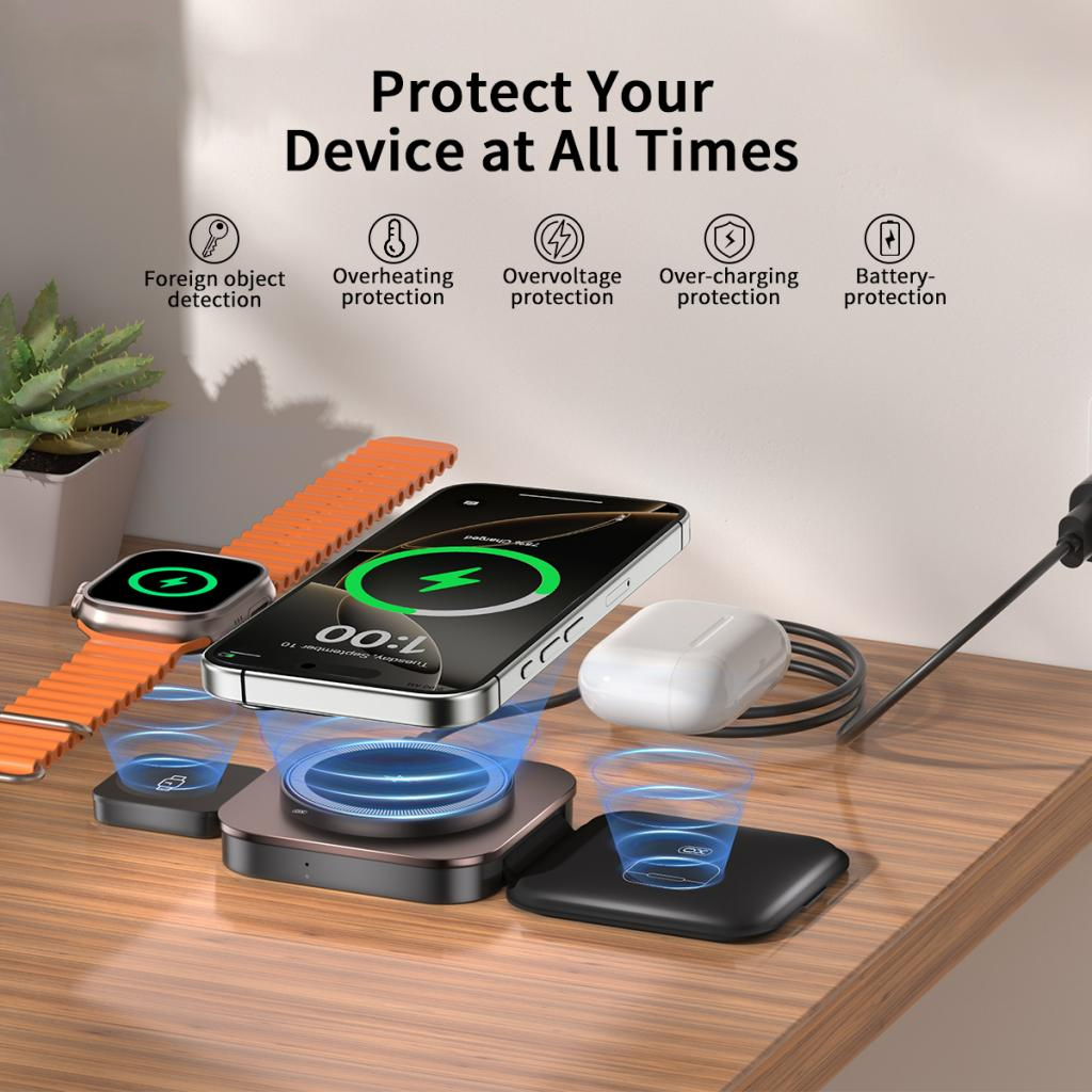 Bežični mrežni punjač XO Design CX035 3u1, 15W, 1.67A, Crni, Ponovo zapečaćen
