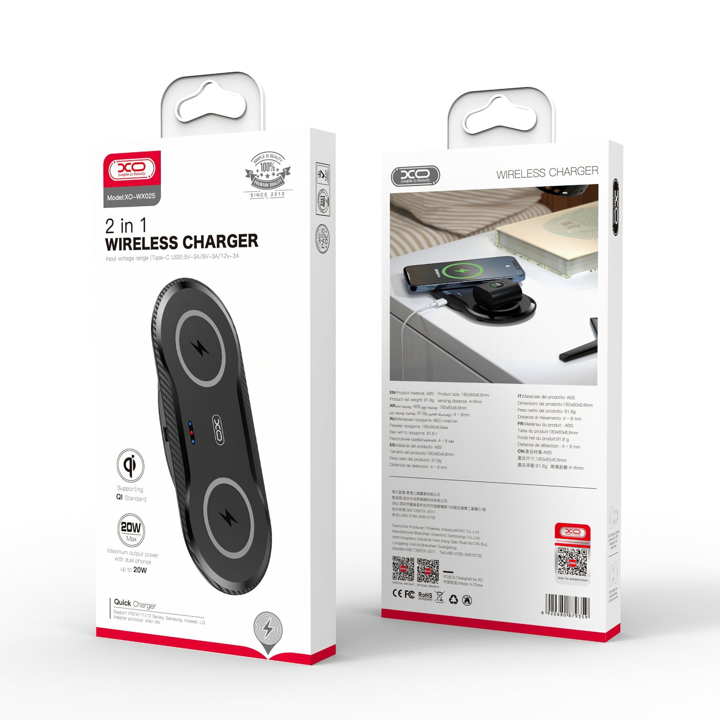 Bežični mrežni punjač XO Design WX026, 20W, 1.1A, Crni