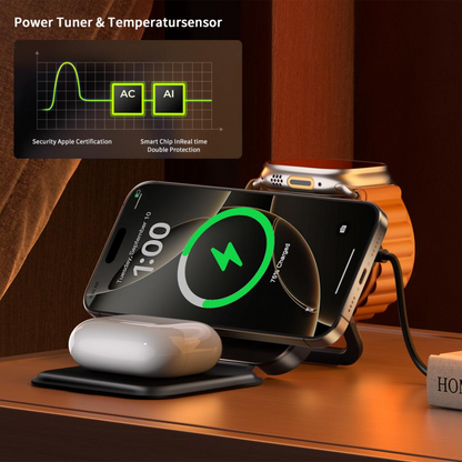 Bežični mrežni punjač XO Design CX035 3u1, 15W, 1.67A, Crni, Ponovo zapečaćen