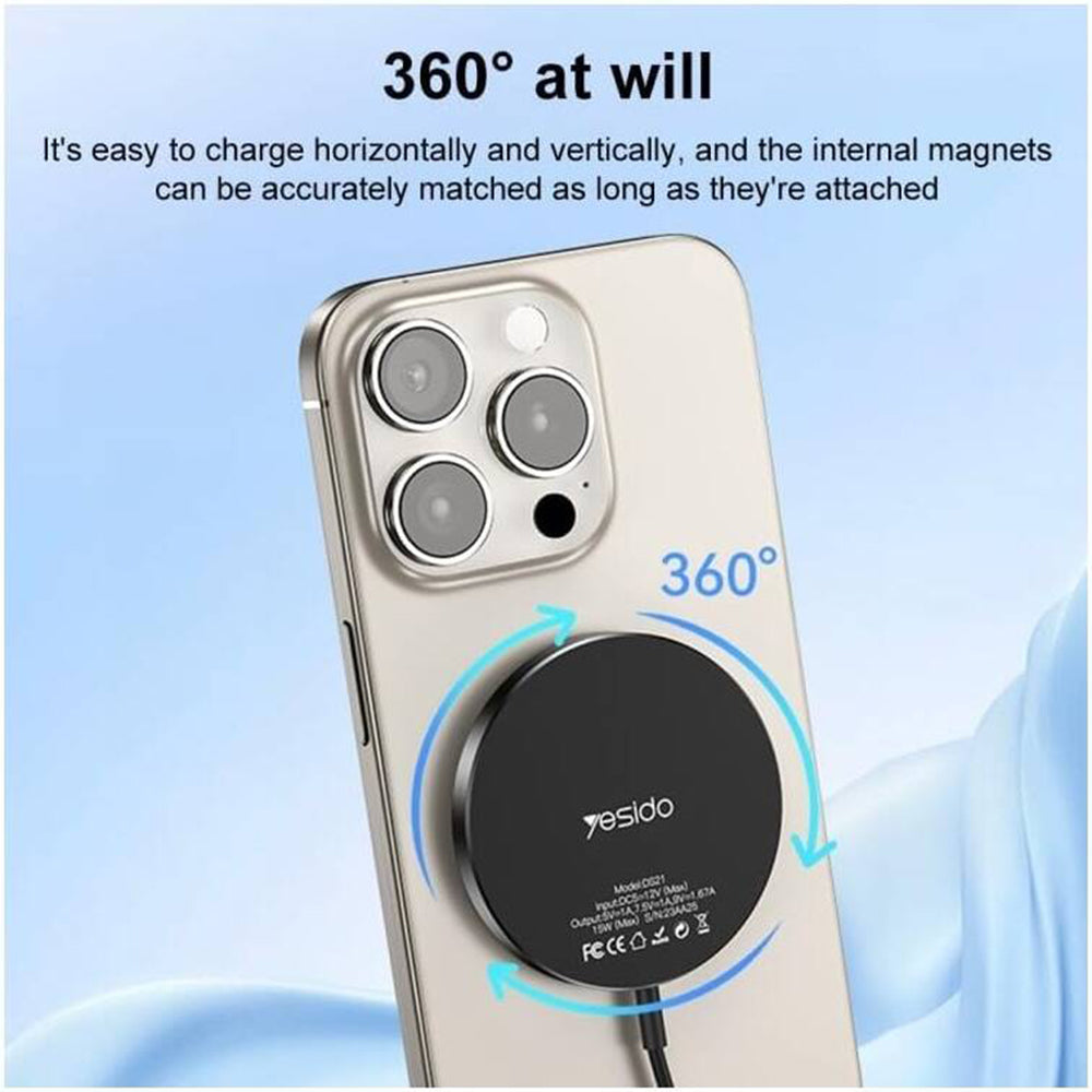 Bežični punjač Yesido DS21, 15W, 1.67A, Crni