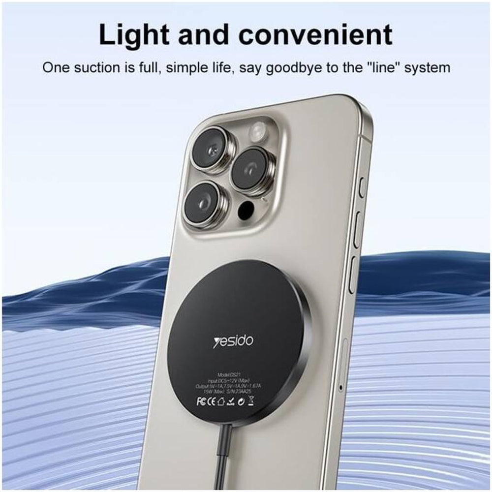 Bežični punjač Yesido DS21, 15W, 1.67A, Crni