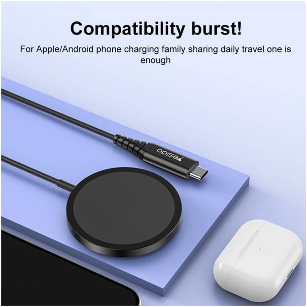 Bežični punjač Yesido DS21, 15W, 1.67A, Crni