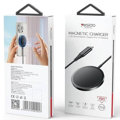 Bežični punjač Yesido DS21, 15W, 1.67A, Crni