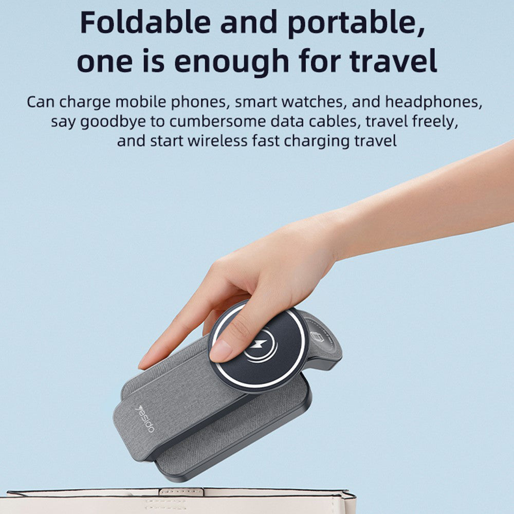 Bežični punjač Yesido DS26 3u1, 15W, 1.67A, Sivi