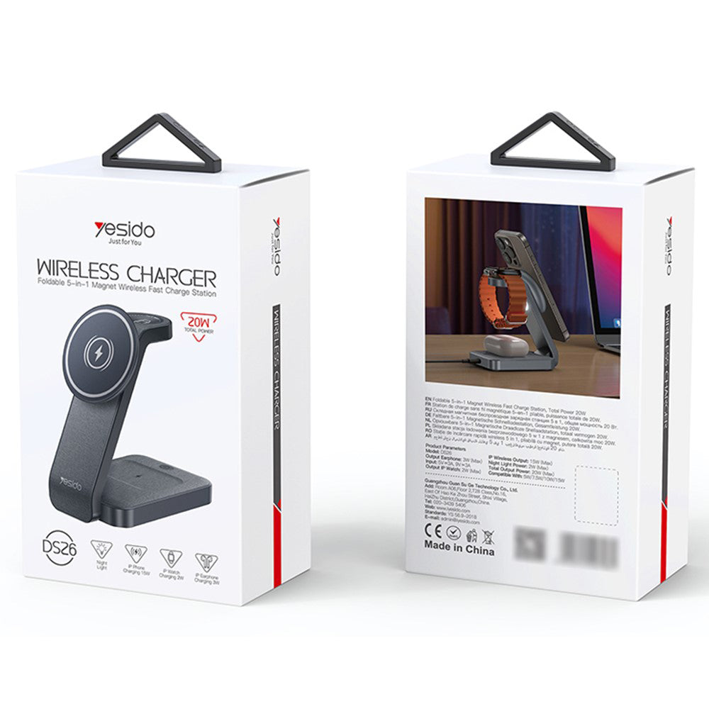 Bežični punjač Yesido DS26 3u1, 15W, 1.67A, Sivi