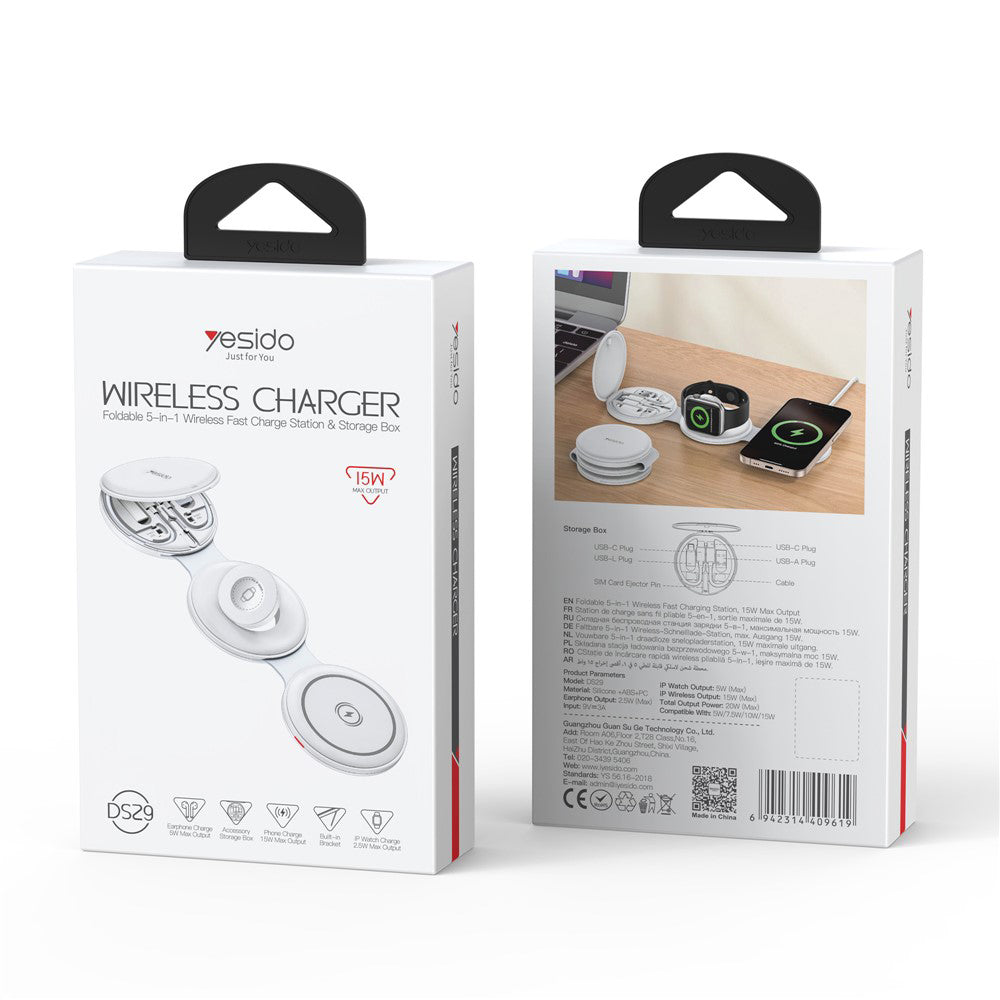 Bežični punjač Yesido DS29 5u1, 15W, 1.67A, Beli