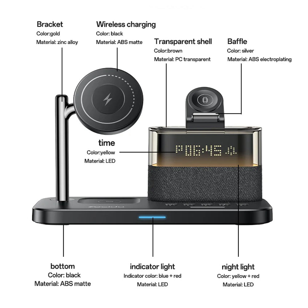 Bežični punjač Yesido DS37 Display 3in1, 25W, 1.67A, Crni