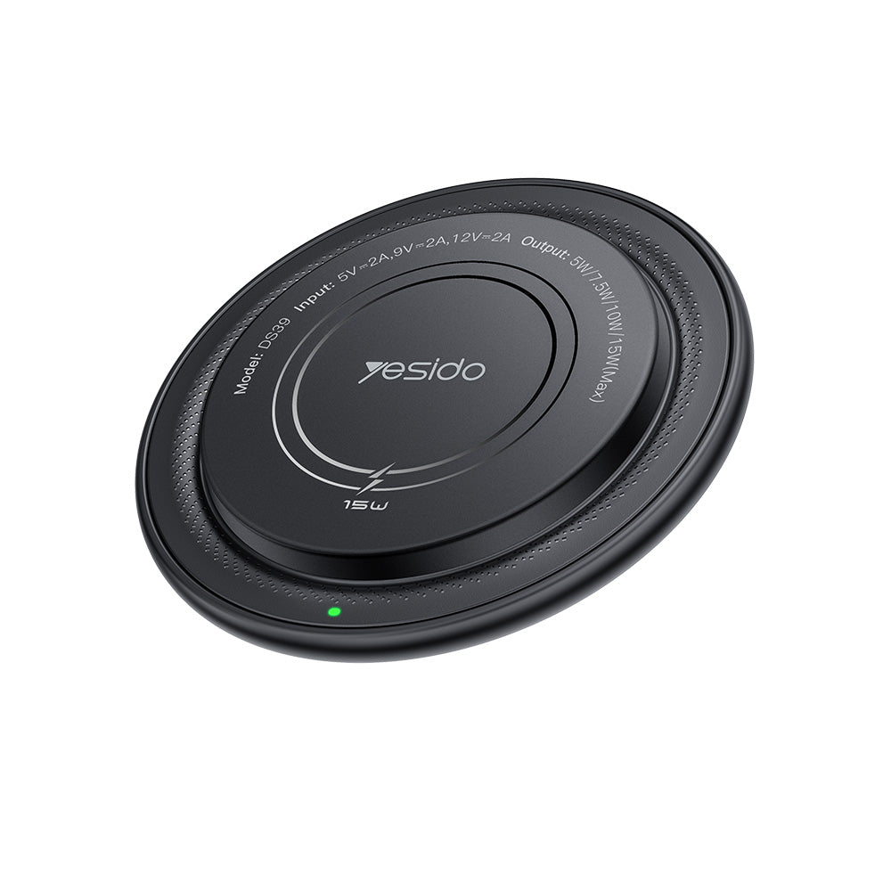 Bežični punjač Yesido DS39, 15W, 1.67A, Crni