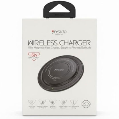 Bežični punjač Yesido DS39, 15W, 1.67A, Crni