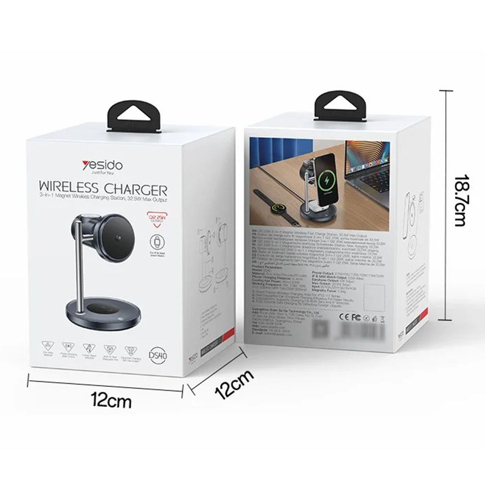 Bežični punjač Yesido DS40 3u1, 25W, 1.67A, Crni