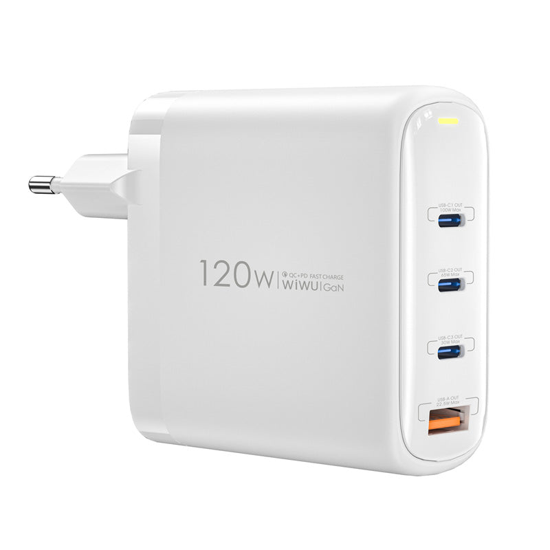 Punjač za mrežu WiWu Wi-U020, 120W, 3A, 1 x USB-A - 3 x USB-C, Beli