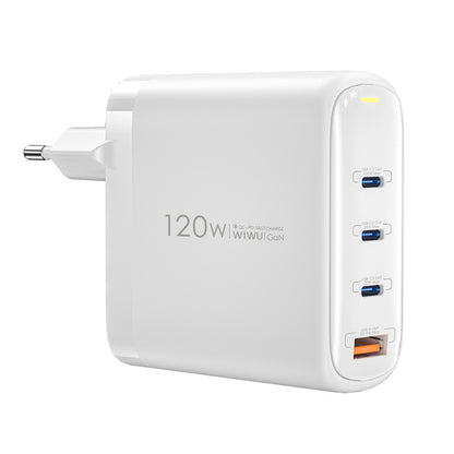Punjač za mrežu WiWu Wi-U020, 120W, 3A, 1 x USB-A - 3 x USB-C, Beli