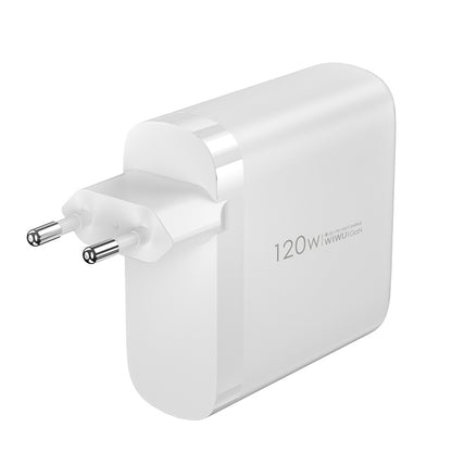 Punjač za mrežu WiWu Wi-U020, 120W, 3A, 1 x USB-A - 3 x USB-C, Beli