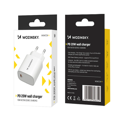 Punjač za mrežu WZK WGWCCW, 20W, 3A, 1 x USB-C, Bela