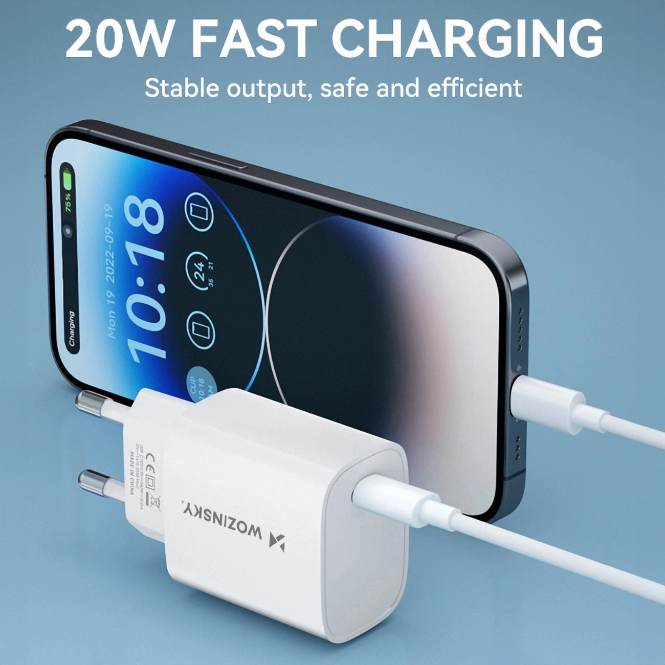 Punjač za mrežu WZK WGWCCW, 20W, 3A, 1 x USB-C, Bela