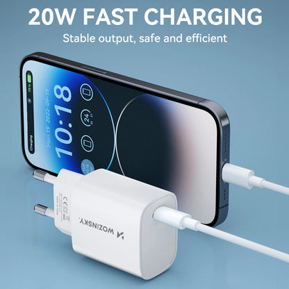 Punjač za mrežu WZK WGWCCW, 20W, 3A, 1 x USB-C, Bela