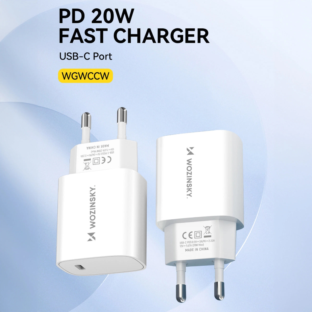 Punjač za mrežu WZK WGWCCW, 20W, 3A, 1 x USB-C, Bela
