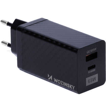Punjač za mrežu WZK WWCG01, 65W, 3A, 1 x USB-A - 1 x USB-C, Crni