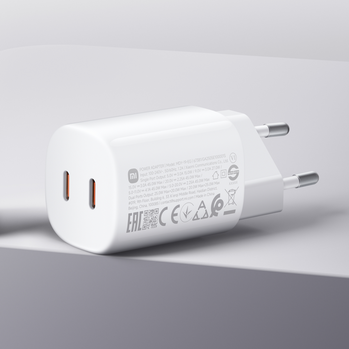 Punjač za mrežu Xiaomi Nano Turbo, 45W, 3A, 2 x USB-C, Bela BHR087OEU