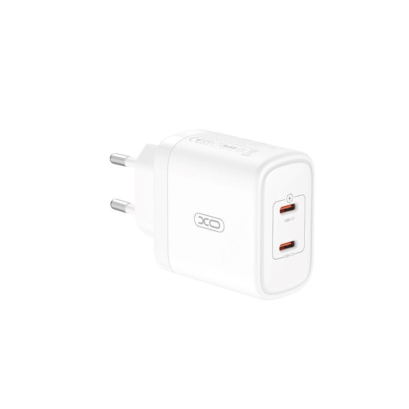 Punjač za mrežu XO Design CE08, 50W, 3A, 2 x USB-C, Beli