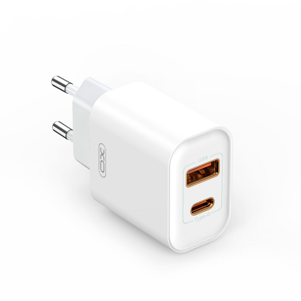 Punjač mreže XO Design BPCE12, 20W, 3A, 1 x USB-A - 1 x USB-C, Beli