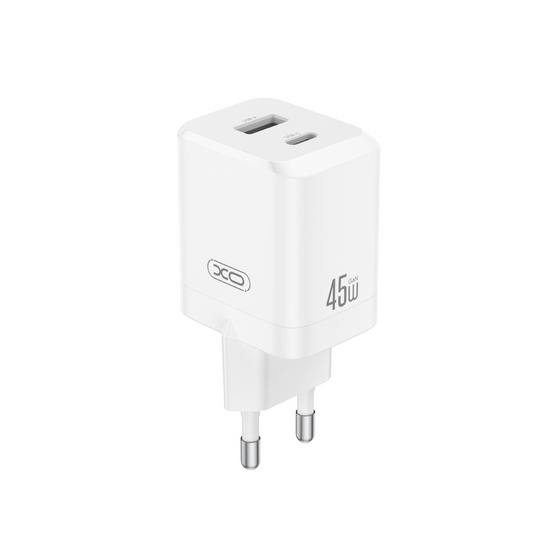 Punjač za mrežu XO Design CE36, 45W, 3A, 1 x USB-A - 1 x USB-C, Beli