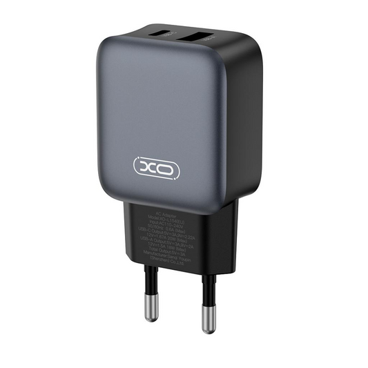 Punjač Mreže XO Design L154, 20W, 3A, 1 x USB-A - 1 x USB-C, Crni