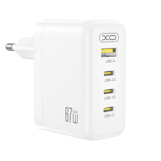 Punjač za mrežu XO Design CE39, 67W, 3A, 1 x USB-A - 3 x USB-C, Bela
