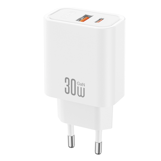 Punjač za mrežu XO Design CE42, 30W, 3A, 1 x USB-A - 1 x USB-C, Bela