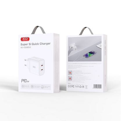 Punjač za mrežu XO Design CE08, 50W, 3A, 2 x USB-C, Beli