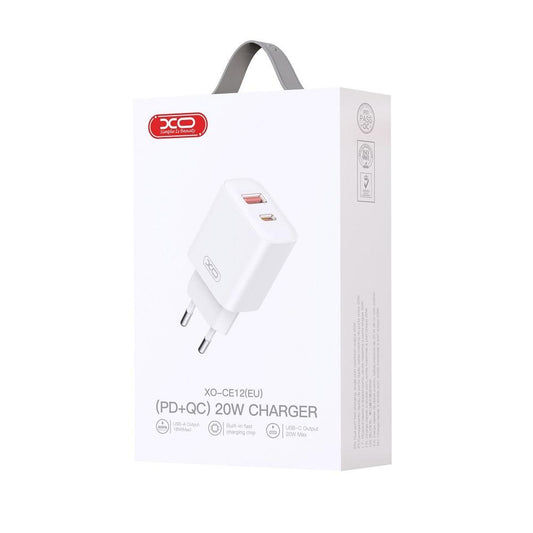Punjač mreže XO Design BPCE12, 20W, 3A, 1 x USB-A - 1 x USB-C, Beli