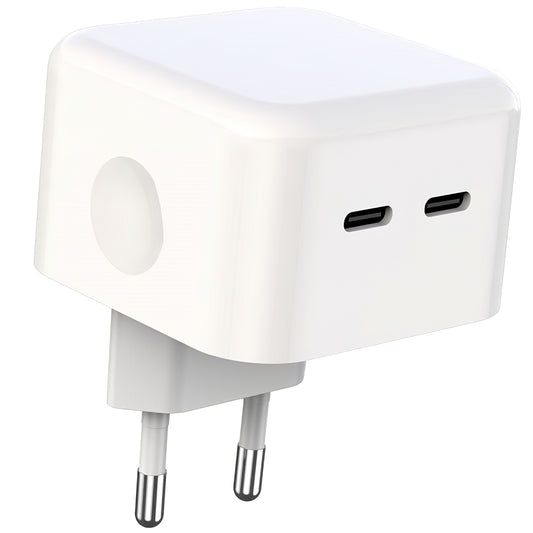Punjač za mrežu XO Design L102, 35W, 3A, 2 x USB-C, Beli