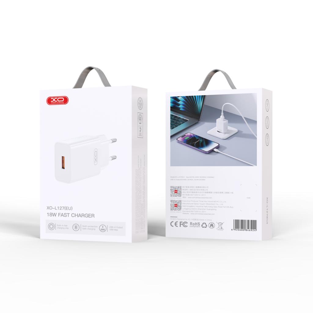 Punjač mreže XO Design L127, 18W, 3A, 1 x USB-A, Beli