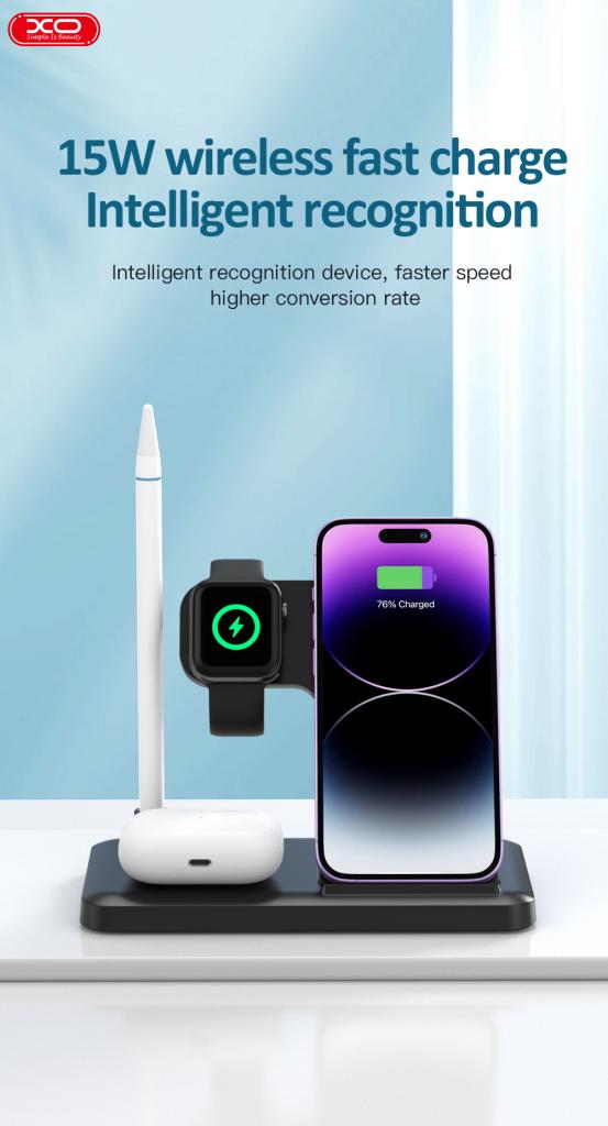 Bežični punjač XO Design WX033 4in1, 15W, 1.67A, Crni