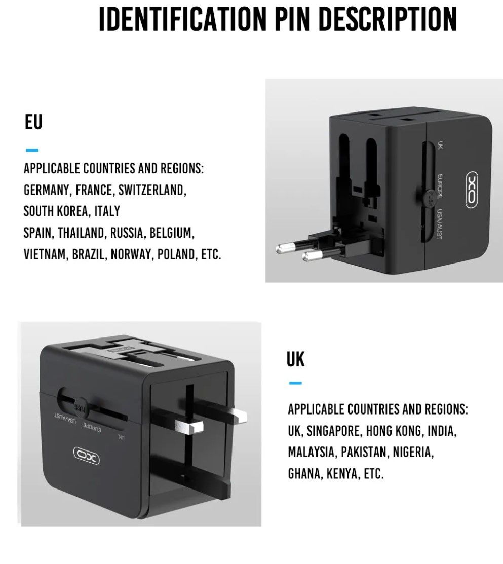 Punjač za mrežu XO Design WL01 Travel, 10.5W, 2.1A, 2 x USB-A, Crni