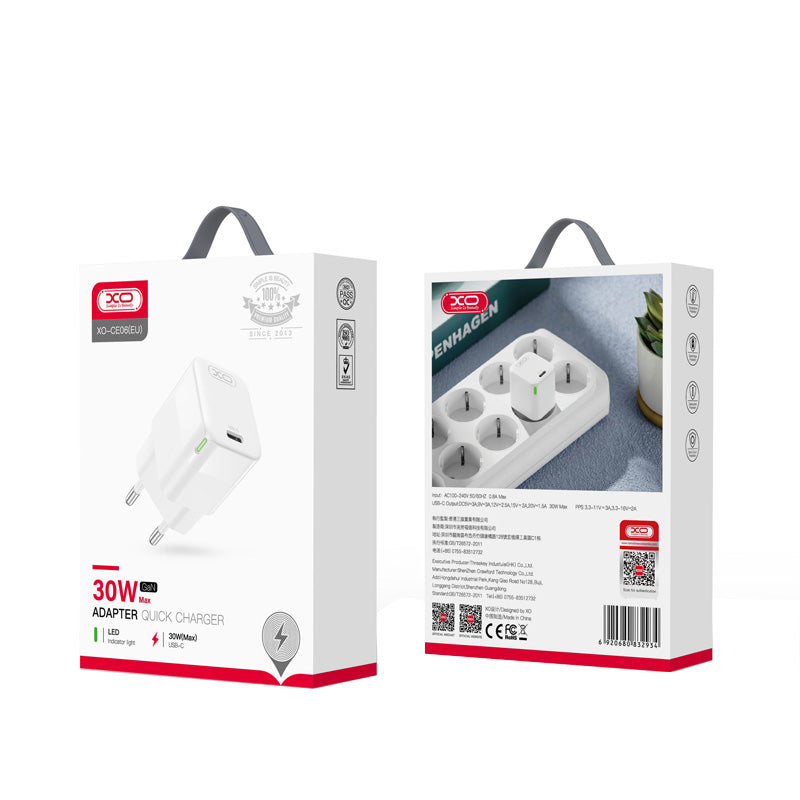 Punjač mreže XO Design CE06, 30W, 3A, 1 x USB-C, Beli